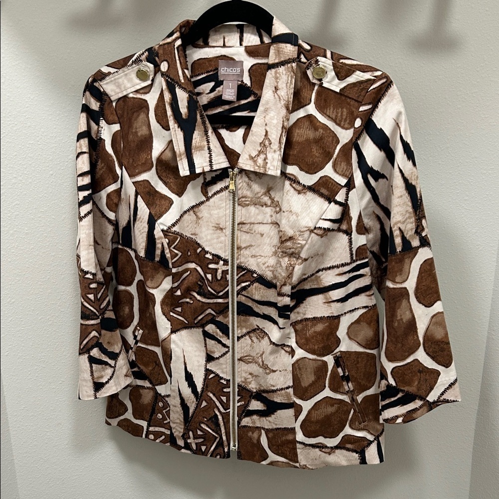 Chico's Brown and White Patterned Jacket